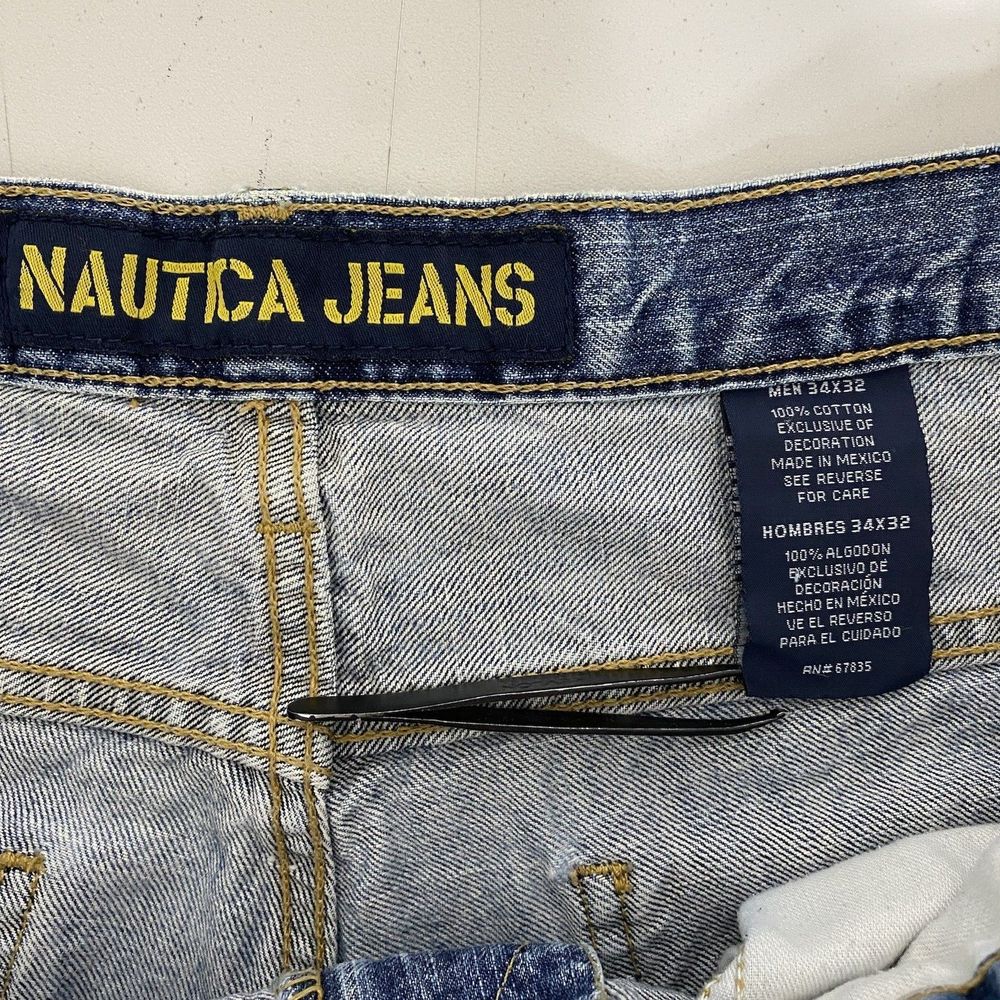 Nautica Jeans Mens 34x31 Classic Relaxed Straight Faded Distressed Denim Baggy - Picture 8 of 13